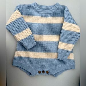 Baby blue and white stripes romper